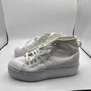 Adidas Nizza High-Top Platform Womens Triple White Shoes Sneakers Size 8